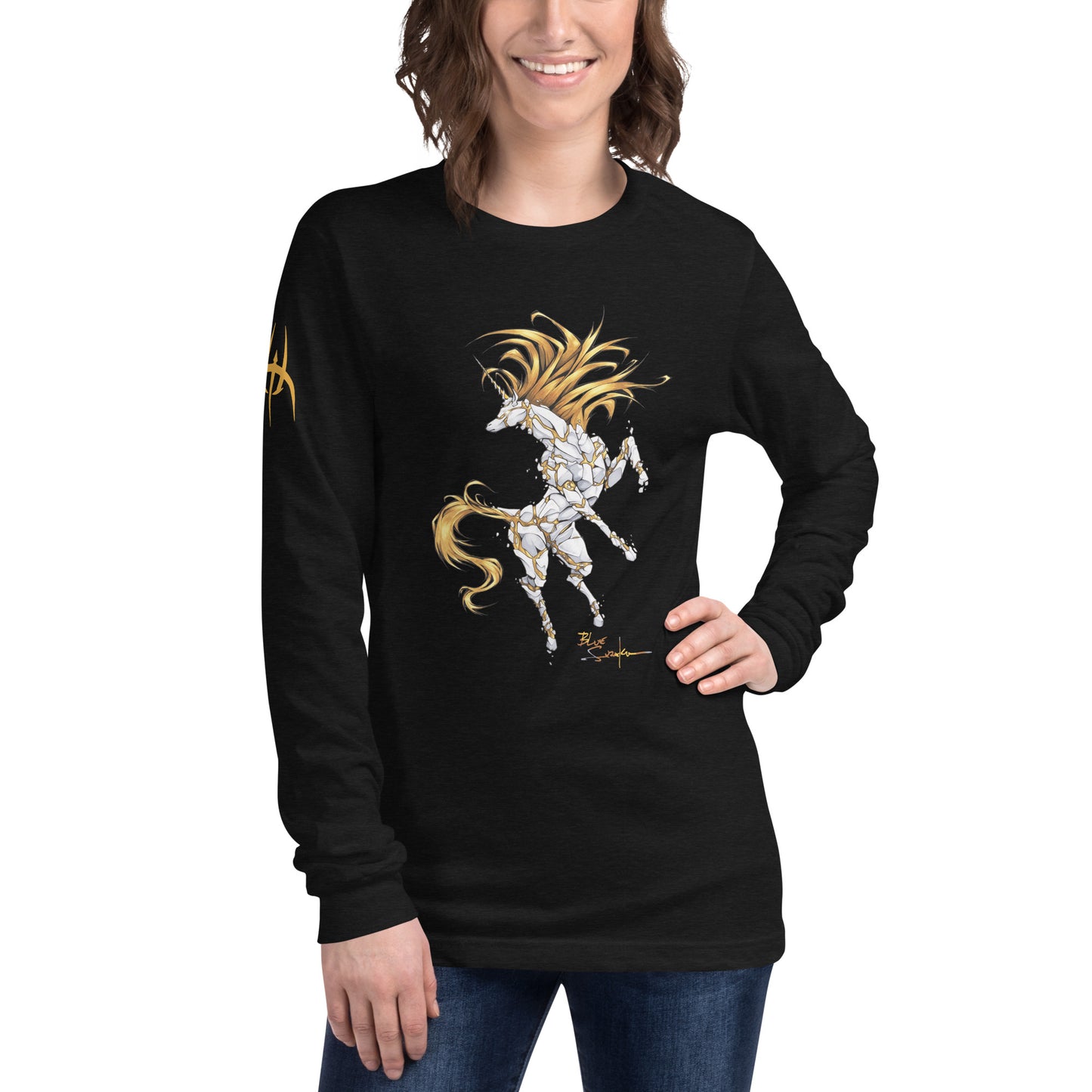 Porcelain Unicorn and Avatar Unity on the back /Long sleeve t-shirt